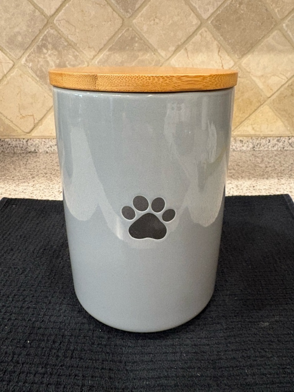 Signature Gray Ceramic Pet Treat Jar with Bamboo Lid